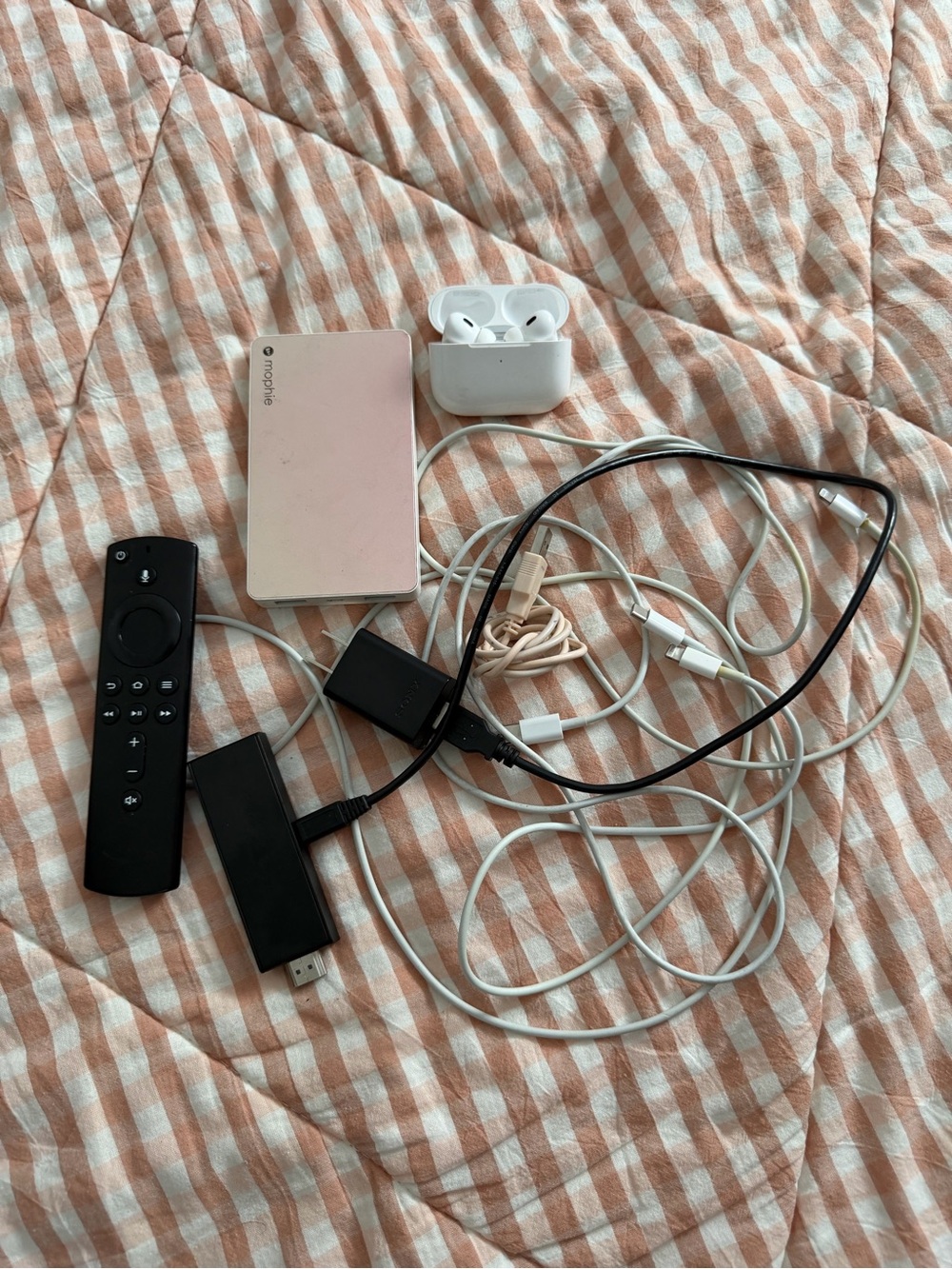 Roku, mophie portable charger, wireless headphones